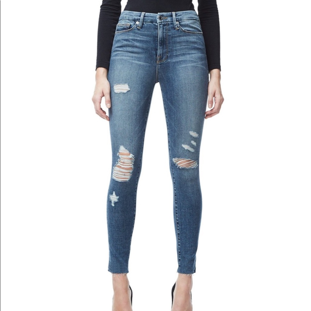 Good American Good Waist Crop Raw Edge Jeans